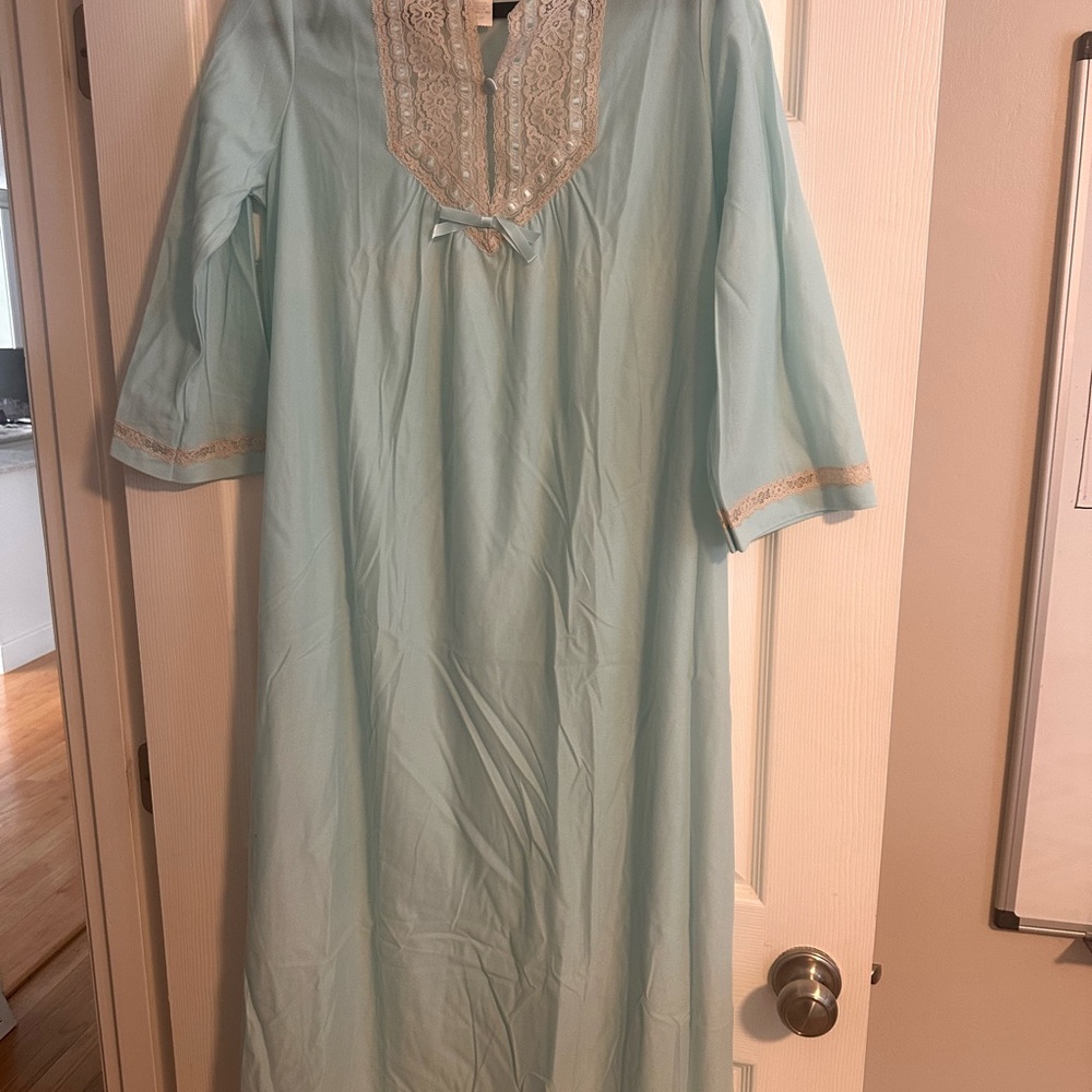 Vtg 1960s Sears Light Blue Nightgown with Lace Trim